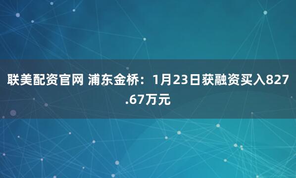 联美配资官网 浦东金桥：1月23日获融资买入827.67万元
